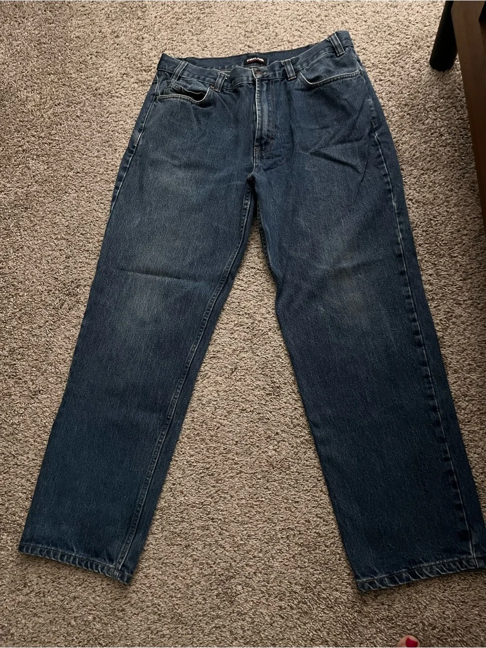 Kirkland Signature Men's Jeans in dark wash blue. Size 36-32